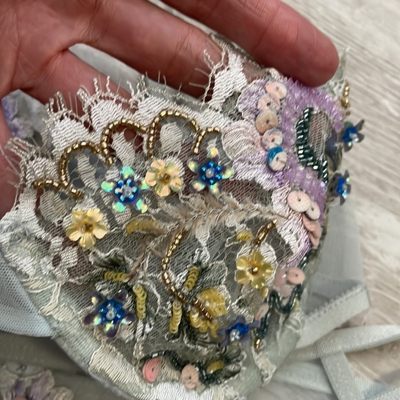 NWOT Taryn Winters Bespoke Floral Sequin Beaded Bra Thong Set 32C S - Picture 7 of 10